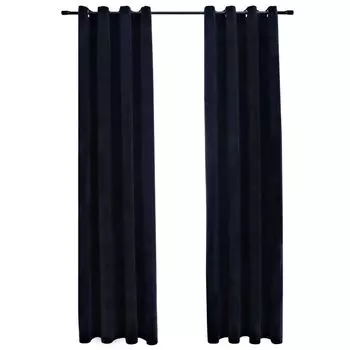VidaXL Плотные шторы с люверсами 2 шт. Бархатный черный 140x225 см