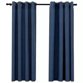 VidaXL Плотные шторы с люверсами, имитация льна, 2 шт., синие, 140x175 см