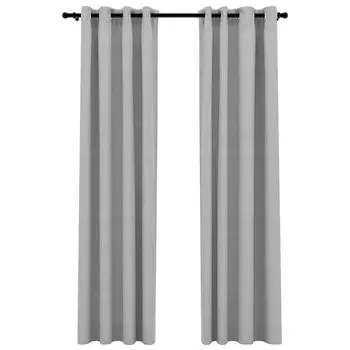 VidaXL Плотные шторы с люверсами, имитация льна, 2 шт., серые, 140x245 см