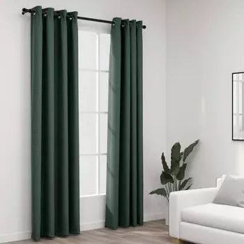 VidaXL Плотные шторы с люверсами Комплект из 2 шт., зеленые, 140 x 245 см - Шторы - Шторы - Шторы с металлическими люверсами - Шторы с металлическими люверсами, зеленый