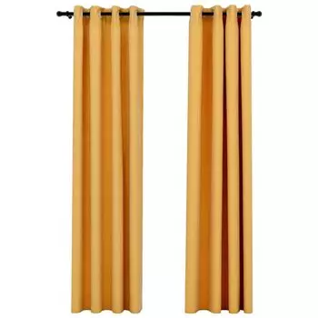 VidaXL Плотные шторы с люверсами, льняной вид, 2 шт., желтые, 140x245 см