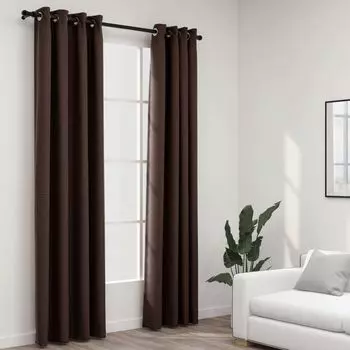 VidaXL Плотные шторы с люверсами, льняной вид, 2 шт., серо-коричневый, 140x225 см - Шторы - Шторы - Шторы с металлическими люверсами - Шторы с металлическими люверсами