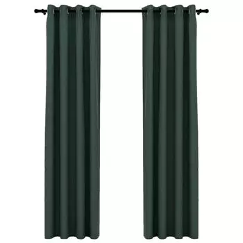VidaXL Плотные шторы с люверсами, льняные шторы, 2 шт., зеленые, 140x245 см