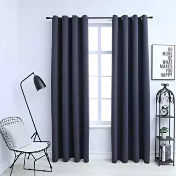 VidaXL Плотные шторы с металлическими люверсами 2 шт. Антрацит 140x245см - Шторы - Шторы - Шторы с металлическими люверсами - Шторы с металлическими люверсами, серый