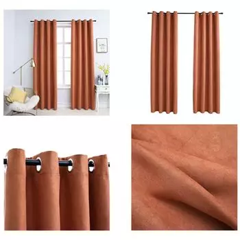 VidaXL Плотные шторы с металлическими люверсами 2 шт. Ржаво-коричневый 140x225см - Шторы - Шторы - Шторы с металлическими люверсами - Шторы с металлическими люверсами, серо-коричневый