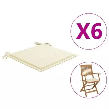 VidaXL Подушки для садового стула 6 шт Кремовый 40x40x3 см Ткань Оксфорд, бежевый