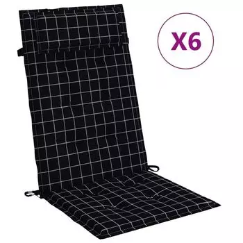 VidaXL Подушки для высокой спинки, набор из 6 шт., ткань Оксфорд в черную клетку, черный