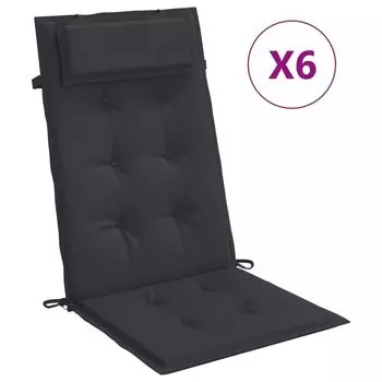VidaXL Подушки на стул с высокой спинкой, 6 шт. Черная ткань Оксфорд, черный