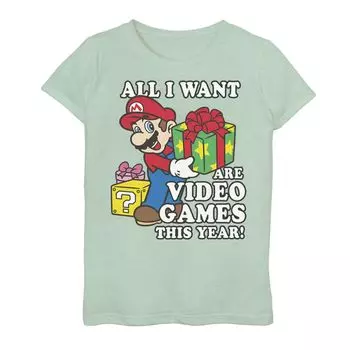 Видеоигры Nintendo Super Mario «Я хочу» для девочек 6–16 лет Топ Licensed Character, светло-зеленый