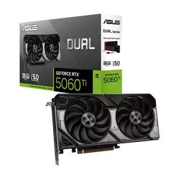 Видеокарта ASUS Dual GeForce RTX 5060 Ti OC, 8 Гб, чёрный/серебристый