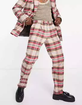 Viggo valle свободные широкие костюмные брюки в бежево-красную клетку