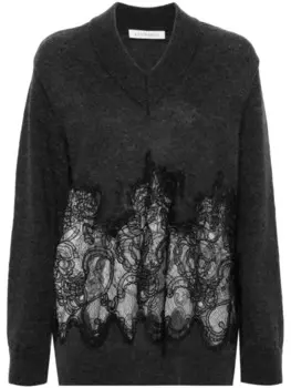 Viktor & Rolf джемпер с V-образным вырезом и кружевом, серый