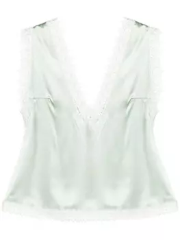 Viktor & Rolf шелковый топ на бретелях с кружевом, зеленый