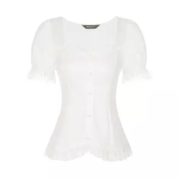 Викторианская рубашка для женщин, милая шея, короткий рукав, готическая блузка со шнуровкой ALLEGRA K, белый