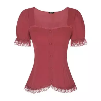 Викторианская рубашка для женщин, милая шея, короткий рукав, готическая блузка со шнуровкой ALLEGRA K, цвет Watermelon Red