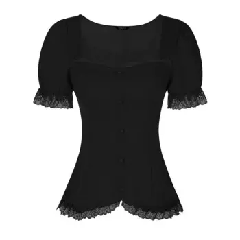 Викторианская рубашка для женщин, милая шея, короткий рукав, готическая блузка со шнуровкой ALLEGRA K, черный
