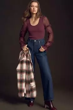 Викторианский топ с длинными рукавами и рюшами от Anthropologie, какао