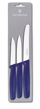 Викторинокс 3 шт. Набор кухонных ножей, стандартный синий нож для овощей, столовый нож, нож шеф-повара, универсальный нож Victorinox Swiss Army