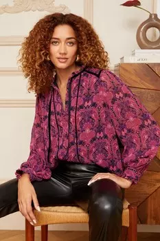 Виктория и Альберта | блузка с длинными рукавами и контрастным воротником с принтом Love & Roses, красный