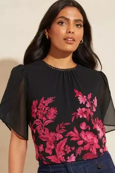 Виктория и Альберта | Блузка-топ с прозрачными рукавами-тюльпанами и кружевной отделкой Love & Roses, черный