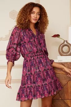 Виктория и Альберта | мини-платье с v-образным вырезом и рукавами 3/4 с принтом и металлизированным принтом Love & Roses, красный