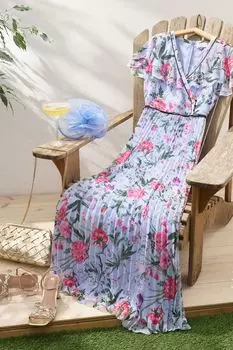 Виктория и Альберта | платье макси со складками и контрастным принтом Love & Roses, синий