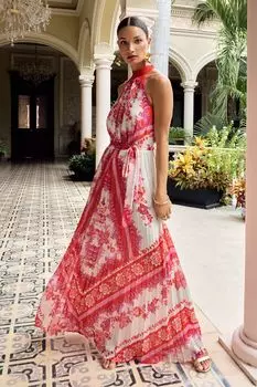 Виктория и Альберта | платье макси с воротником-халтер и принтом Love & Roses, белый