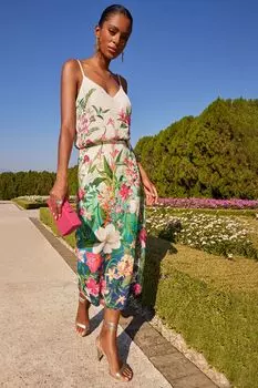 Виктория и Альберта | платье миди с цветочными бретелями Love & Roses, белый