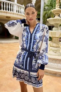 Виктория и Альберта | платье мини с V-образным вырезом и поясом Love & Roses, синий