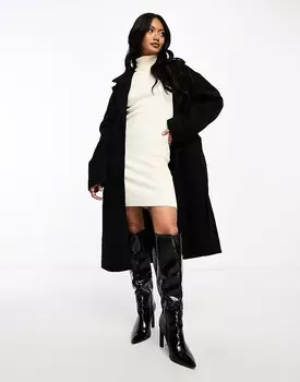 Vila – Черное элегантное пальто миди с поясом