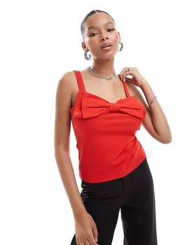 Vila – красная майка с большим бантом спереди