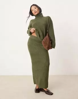 VILA Petite – Трикотажная юбка миди цвета хаки, коорд.