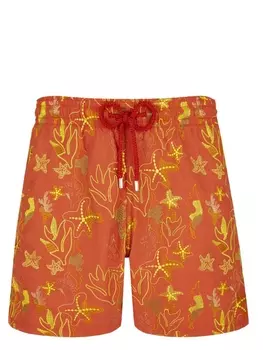 Vilebrequin плавки-шорты с вышивкой Seaweed, красный