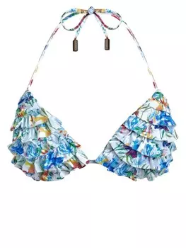 Vilebrequin верх бикини с оборками и принтом Happy Flowers, белый