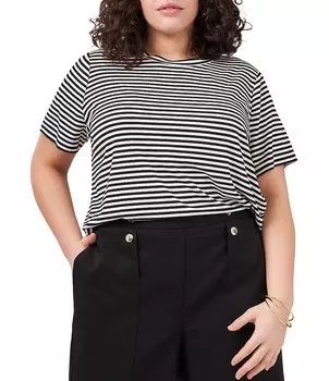 Vince Camuto Футболка размера плюс с короткими рукавами в полоску и круглым вырезом, мультиколор