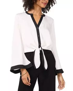 VINCE CAMUTO Топ на пуговицах с завязкой по краю, белый