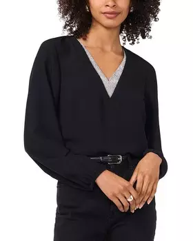 VINCE CAMUTO Топ с длинными рукавами и отделкой стразами, черный