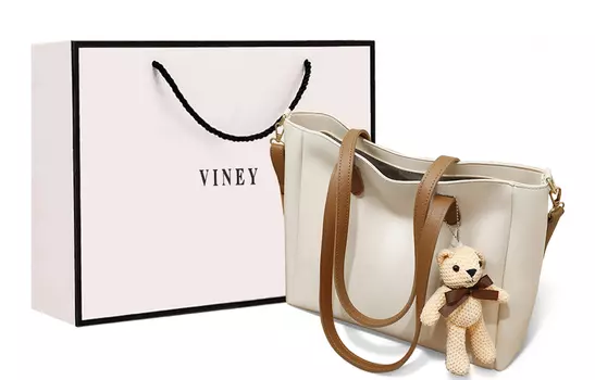 VINEY Сумка-шоппер из коровьего спилка, синтетическая кожа, через плечо, большой размер, бежевый