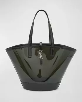 Виниловая большая сумка YSL Basket среднего размера Saint Laurent, цвет Noir