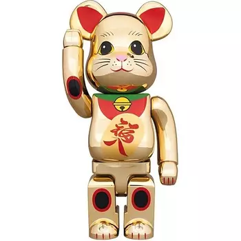 Виниловая фигурка Be@rbrick Maneki Neko Gold Plated Fukuiri, 7 см