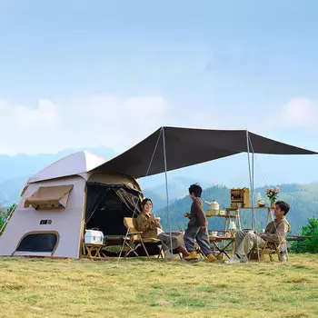 Виниловая палатка Tanxianzhe explorer для кемпинга на открытом воздухе поставляется с навесом TXZ-1190 цвета хаки на 3-5 человек.