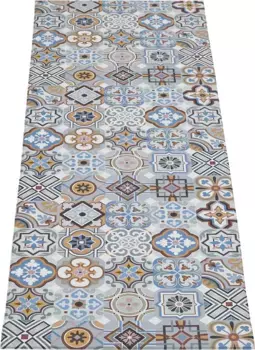 Виниловый ковер Andiamo "Марракеш", прямоугольный, протираемый, нескользящий, плиточный, также доступен в виде дорожки 50х150 см, серо-голубой