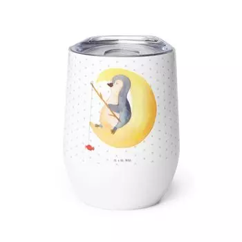 Винная кружка Mr. & Mrs. Panda Penguin Moon - белая - подарок, ночной сон, термокружка, спальня, усталость, бокалы для вина, винная кружка для путешествий, гостевая комната, сладости, белый