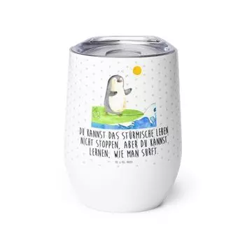 Винная кружка Mr. & Mrs. Panda Penguin Surfer - белая - подарок, горячие напитки, катание на волнах, высококачественная винная кружка, Португалия, кружка для глинтвейна, серфинг, пингвины, белый