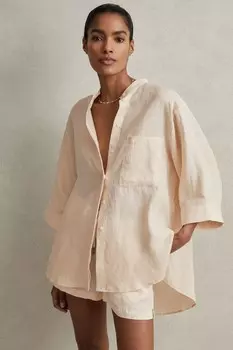 Винная льняная рубашка свободного кроя Reiss, красный