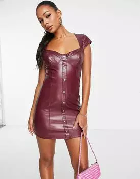 Винное корсетное платье мини с эффектом кожи ASOS DESIGN