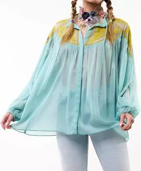 Винтажная блузка Camellia в синем цвете Aratta