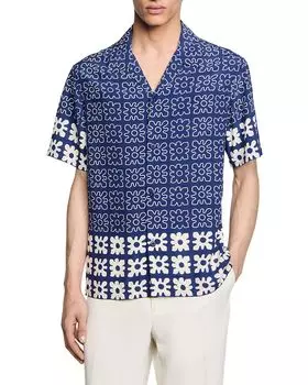 Винтажная цветочная рубашка Regular Fit Camp Shirt Sandro, синий
