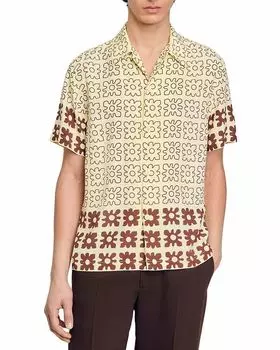 Винтажная цветочная рубашка Regular Fit Camp Shirt Sandro, коричневый/бежевый