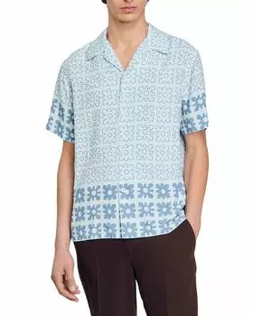 Винтажная цветочная рубашка Regular Fit Camp Shirt Sandro, синий